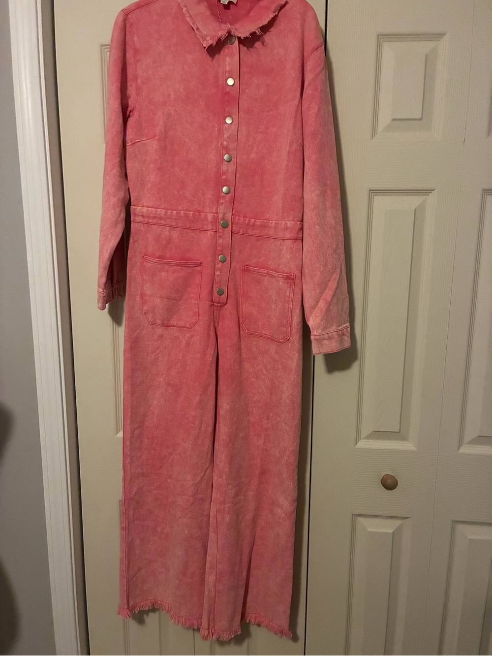 Umgee Pink Denim Button-Front Jumpsuit